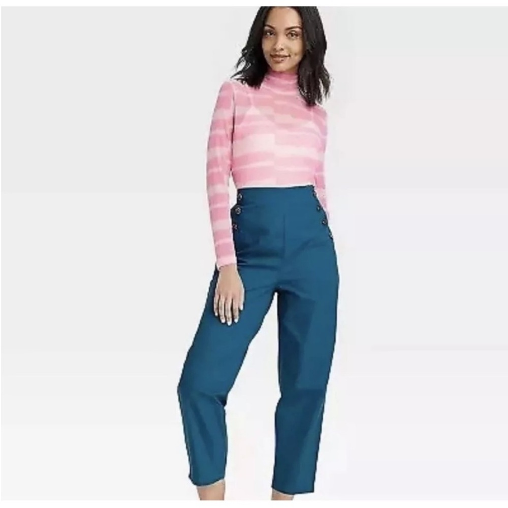 ☀️2/$20 House of Aama x Target Stylish Blue High-Waisted Cropped Pants w Buttons